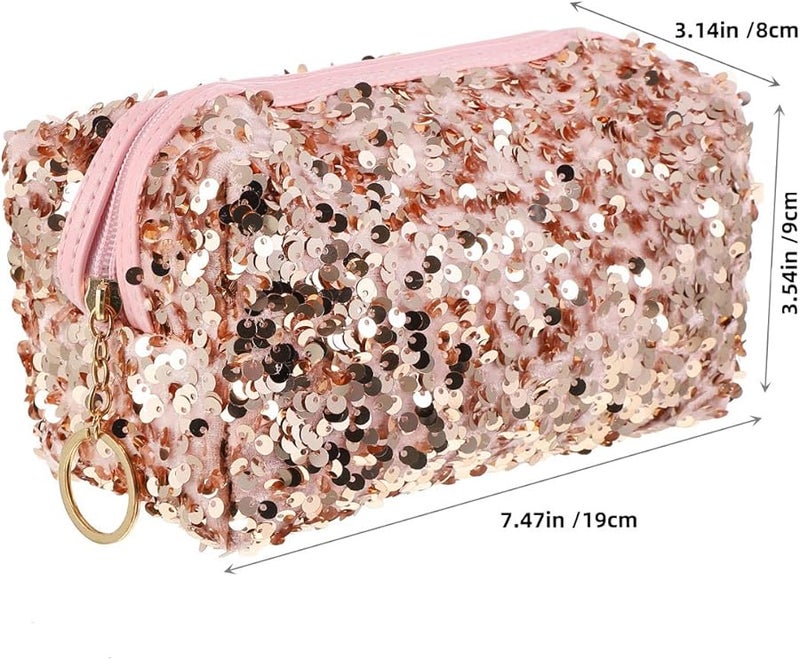 Large Capacity Pink Sequin Makeup Organizer Pouch Travel Toiletry Bag For Women - Image 5